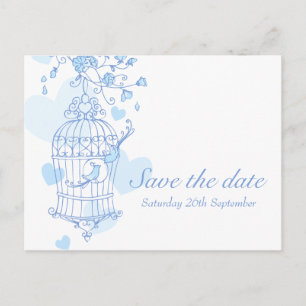 Postale Faire-part Carte de sauvegarde de la date à cage d'oiseau ble