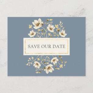 Postale Faire-part Carte de sauvegarde de mariage à fleurs bleu pouss