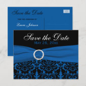 Postale Faire-part Carte de sauvegarde en damas cobalt bleu et noir (Devant / Derrière)