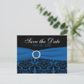 Postale Faire-part Carte de sauvegarde en damas cobalt bleu et noir (Debout devant)