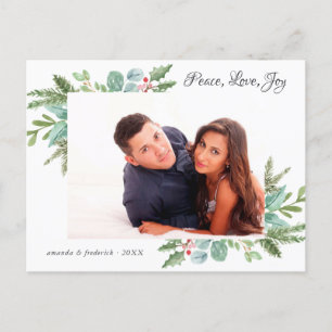 Postale Faire-part Carte de vœux photo de couple Noël aquarelle
