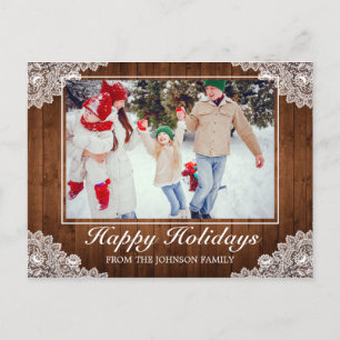 Postale Faire-part Carte de vœux photo Joyeuses Fêtes en Bois Rustiqu