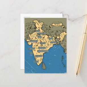 Postale Faire-part Carte de voyage illustrée de l'Inde
