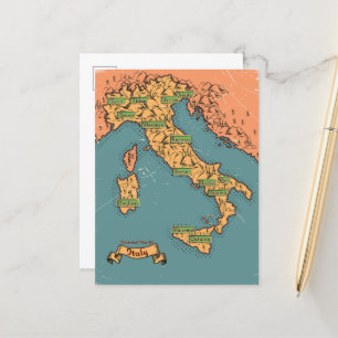 Postale Faire-part Carte de Voyage Illustrée De L'Italie