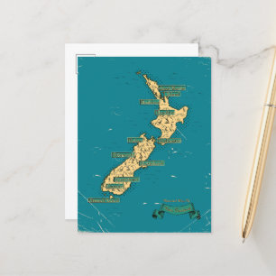 Postale Faire-part Carte de voyage illustrée de Nouvelle-Zélande