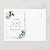 Postale Faire-part carte demoiselle d'honneur de verdure dorée (Dos)