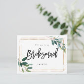 Postale Faire-part carte demoiselle d'honneur de verdure dorée (Debout devant)