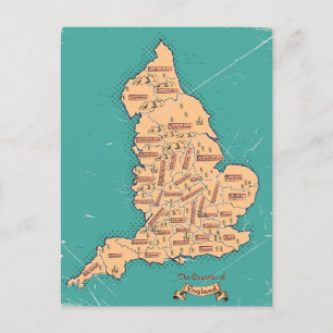 Postale Faire-part Carte des comtés vintage d'Angleterre