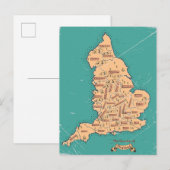 Postale Faire-part Carte des comtés vintage d'Angleterre (Devant / Derrière)