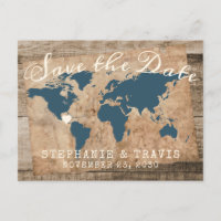 Carte en bois rustique pour mariage de destination