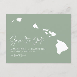 Postale Faire-part Carte Hawaii Sage Green Enregistrer la date
