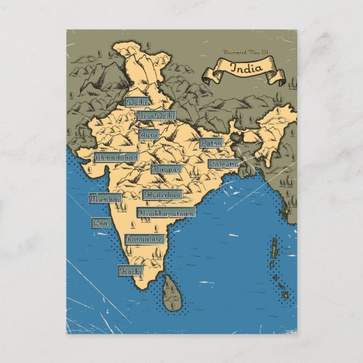 Postale Faire-part Carte illustrée de l'Inde (Devant)