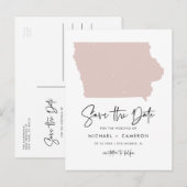 Postale Faire-part Carte Iowa rose vif Script moderne Enregistrer la (Devant / Derrière)
