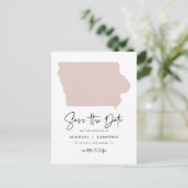 Postale Faire-part Carte Iowa rose vif Script moderne Enregistrer la (Debout devant)