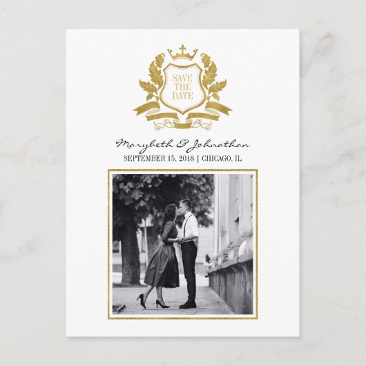 Postale Faire-part Classic Gold Crest Enregistrer La Date Carte Posta (Devant)
