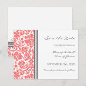Postale Faire-part Coral Grey Damask Enregistrer la date Carte postal (Devant / Derrière)