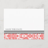 Postale Faire-part Coral Grey Damask Enregistrer la date Carte postal (Dos)