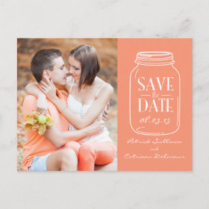 Postale Faire-part Coral Mason Jar Photo Enregistrer la date Carte po
