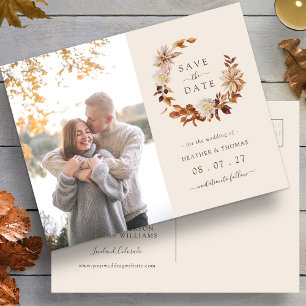 Postale Faire-part Couronne aquarelle automnale mariage photo carte d