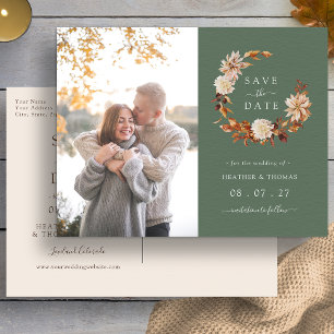 Postale Faire-part Couronne d'automne vert sauge Mariage Photo Carte