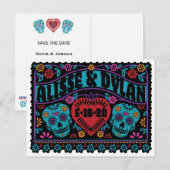 Postale Faire-part Crânes de Sucre de Papel Picado Style Carte de Fai (Devant / Derrière)