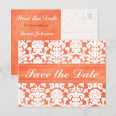 Postale Faire-part Damas orange et blanc Enregistrer la carte Date (Devant / Derrière)