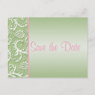 Postale Faire-part Damas vert et rose Enregistrer la date Carte posta