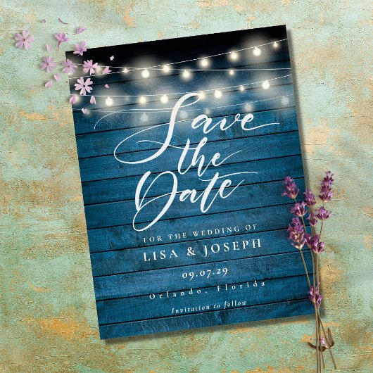 Postale Faire part de carte de date de Rustic Blue avec gu