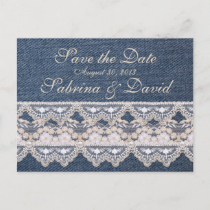 Postale Faire-part Denim vintage et dentelle Enregistrer la carte pos