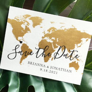 Postale Faire-part Destination Mariage Enregistrer la date Gold Carte