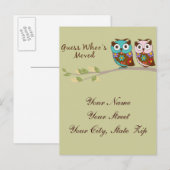 Postale Faire-part Devinez la carte de la chouette déplacée de Whoo (Devant / Derrière)