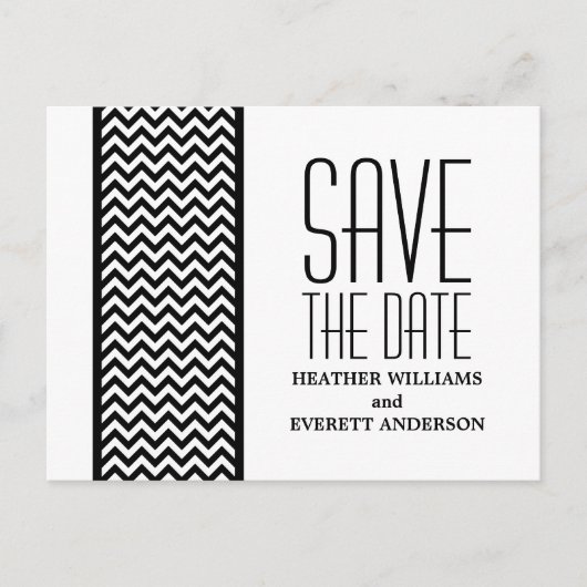 Postale Faire-part Ebony Chevron Border Enregistrer la date Carte pos (Devant)