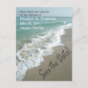 Postale Faire-part Écriture sur le sable de la plage Carte de sauvega
