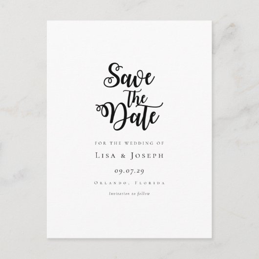 Postale Faire-part Élégant Script Noir et Blanc Carte de Pré-annonce (Devant)