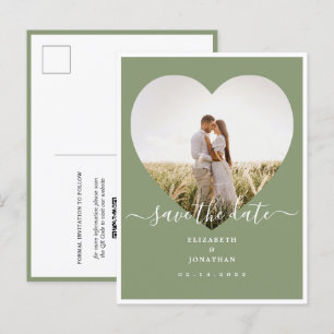 Postale Faire-part Élégante carte de mariage vert sauge avec photo po