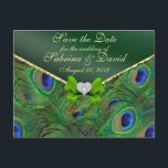 Postale Faire-part Emerald Green Peacock Enregistrer la date Carte po<br><div class="desc"></div>