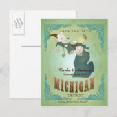 Postale Faire-part Enregistrer La Date - Carte Du Michigan Avec De Be (Devant / Derrière)