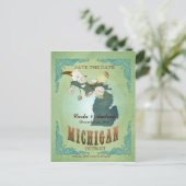 Postale Faire-part Enregistrer La Date - Carte Du Michigan Avec De Be (Debout devant)