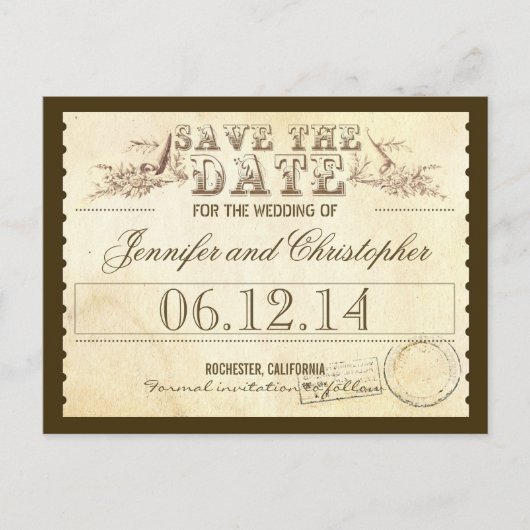 Postale Faire-part enregistrer la date carte typographique de billets (Devant)