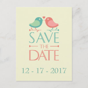 Postale Faire-part Enregistrer la date Lovebirds Mariage carte postal