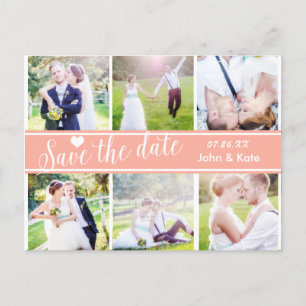 Postale Faire-part ENREGISTRER LA DATE Mariage Corail pêche 6 Carte p