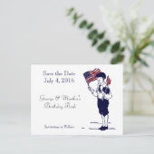 Postale Faire-part Enregistrer la date Patriotic Flag Fireworks Carte (Debout devant)