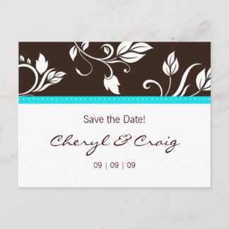 Postale Faire-part Enregistrer la date Turquoise Brown Floral carte p