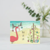 Postale Faire-part Flamant rose rose sur Sandy Beach Carte de voeux (Debout devant)