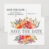 Postale Faire-part Fleurs peintes orange Mariage carte de sauvegarde (Devant / Derrière)