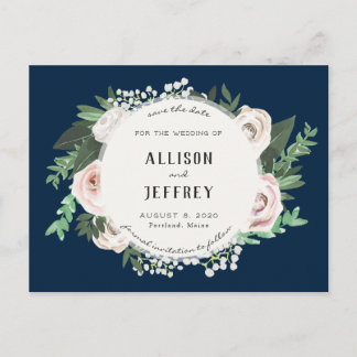 Postale Faire-part Floral rose blanc vert Enregistrer la date Carte p