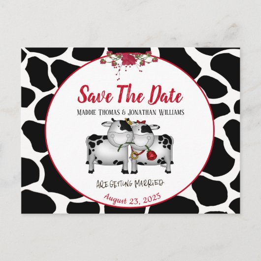 Postale Faire-part Fun Mariage vaches Enregistrer la date carte posta (Devant)