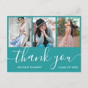 Postale Faire-part Graduation Photo Collage Merci Turquoise Carte pos