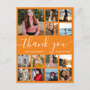 Postale Faire-part Graduation Photo Collage Orange Merci Carte postal