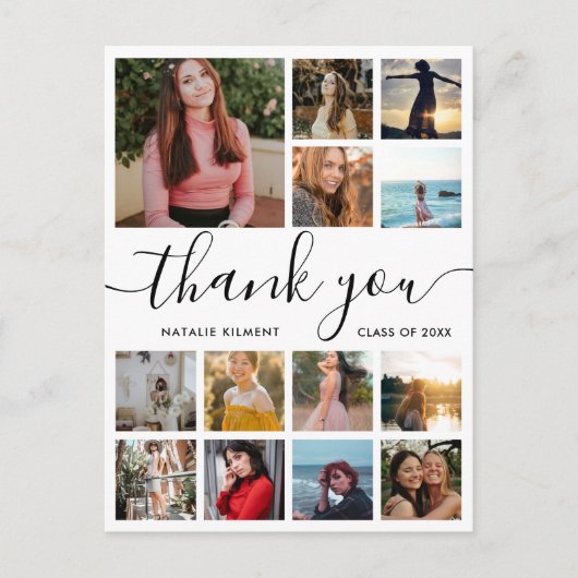 Postale Faire-part Graduation Photo Collage Script Merci Carte postal (Devant)